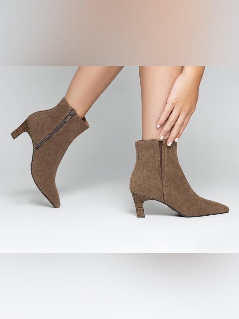 Donald Pliner Dark Taupe Banter 02 Snip Toe Side Zip Ankle Booties 2.5” Heel 8
